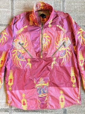 Vintage 90s Emmegi Anorak Jacket Pink Yellow Windbreaker No fade/defects EUC